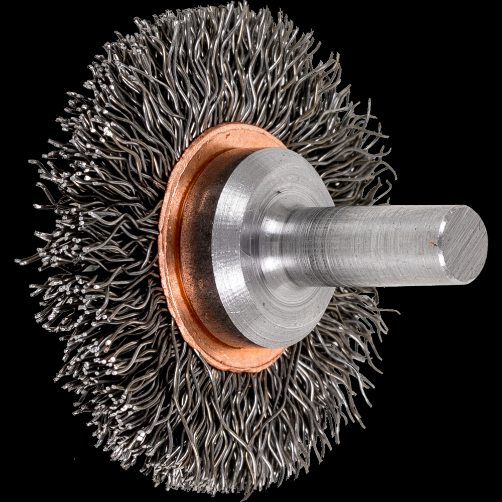 PFERD Crimped Wire Wheel Brush 1-1/2&#34; Dia. .012 Carbon Steel 1/4&#34; Shank