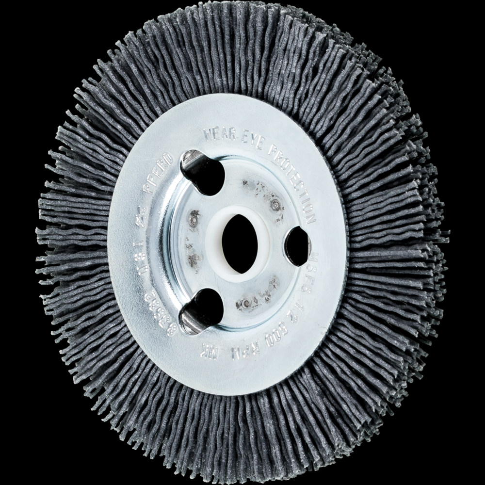 PFERD M-BRAD® High Density Wheel Brush 4&#34; Dia .035/180 Grit SiC 5/8-1/2&#34; Arbor