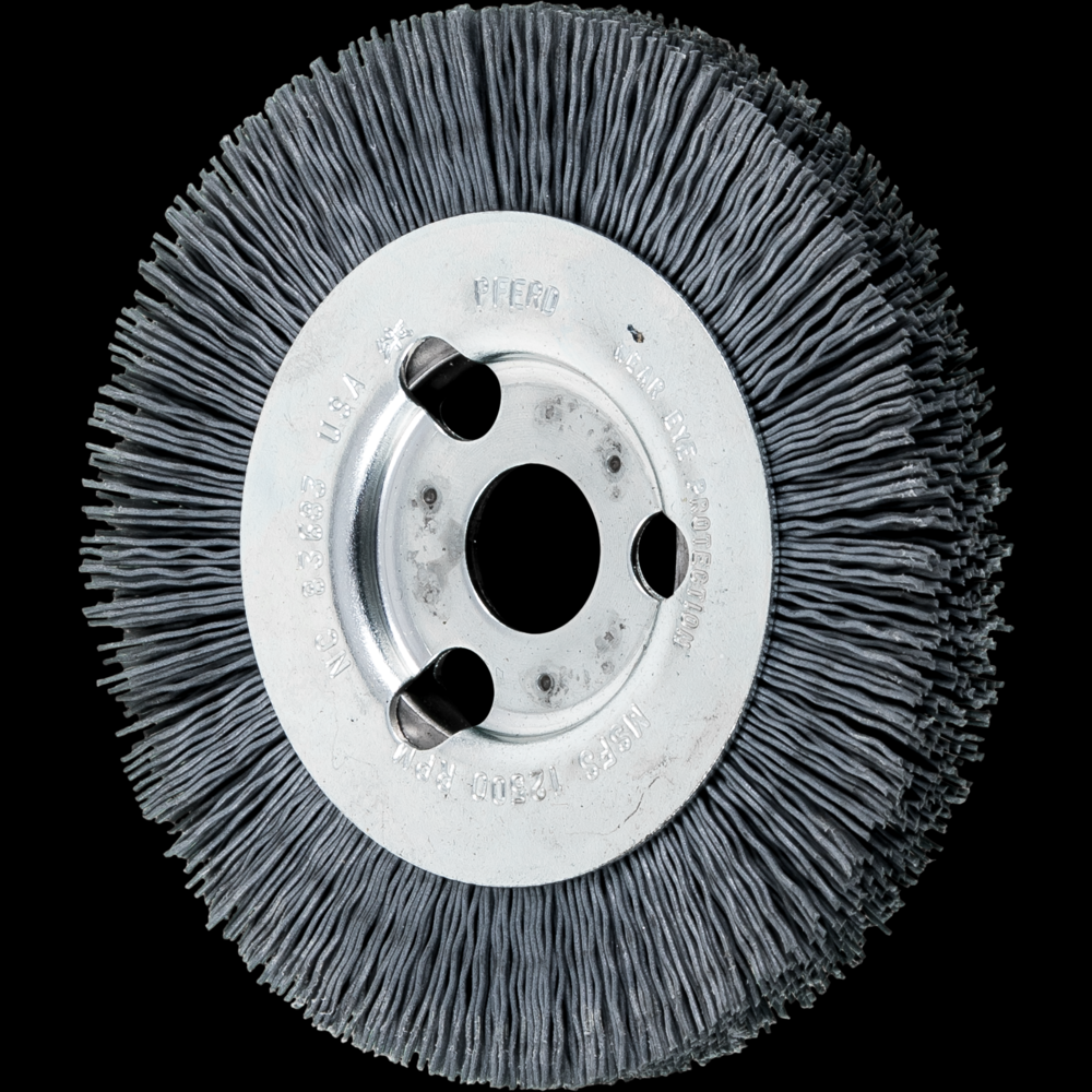 PFERD M-BRAD® High Density Wheel Brush 4&#34; Dia .022/320 Grit SiC 5/8-1/2&#34; Arbor