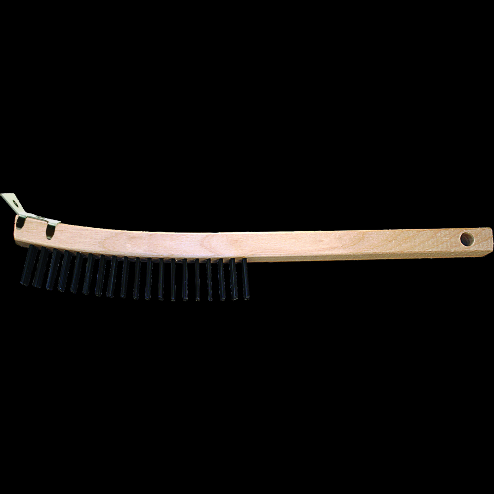 PFERD Curved Handle Scratch Brush - Scraper 3x19 Rows Carbon Steel Wire Wooden Block