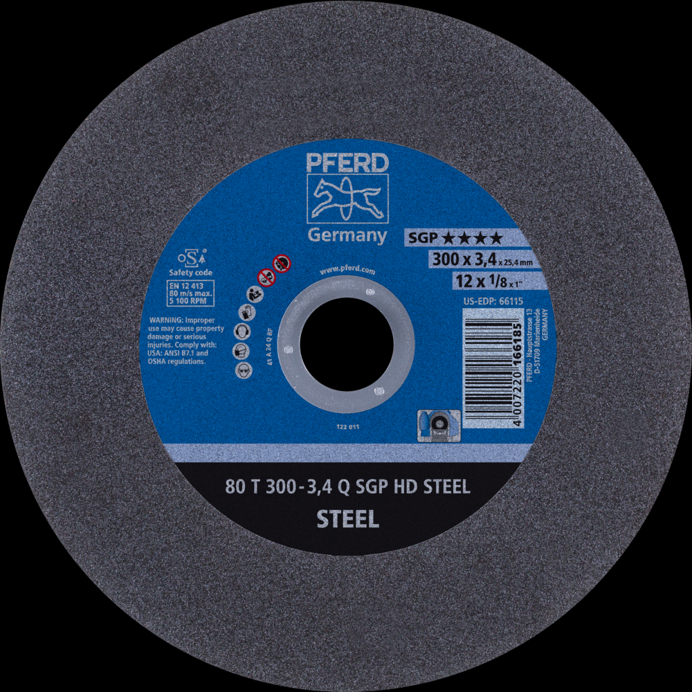 PFERD Large Diameter Cut-Off Wheel 12&#34; x 1/8 x 1, SGP HD STEEL, Q, Aluminum oxide