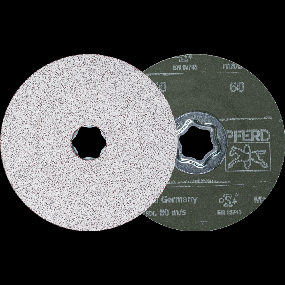 PFERD COMBICLICK® Fiber Disc, 4-1/2&#34; Dia, 60 Grit, Ceramic oxide CO-ALU