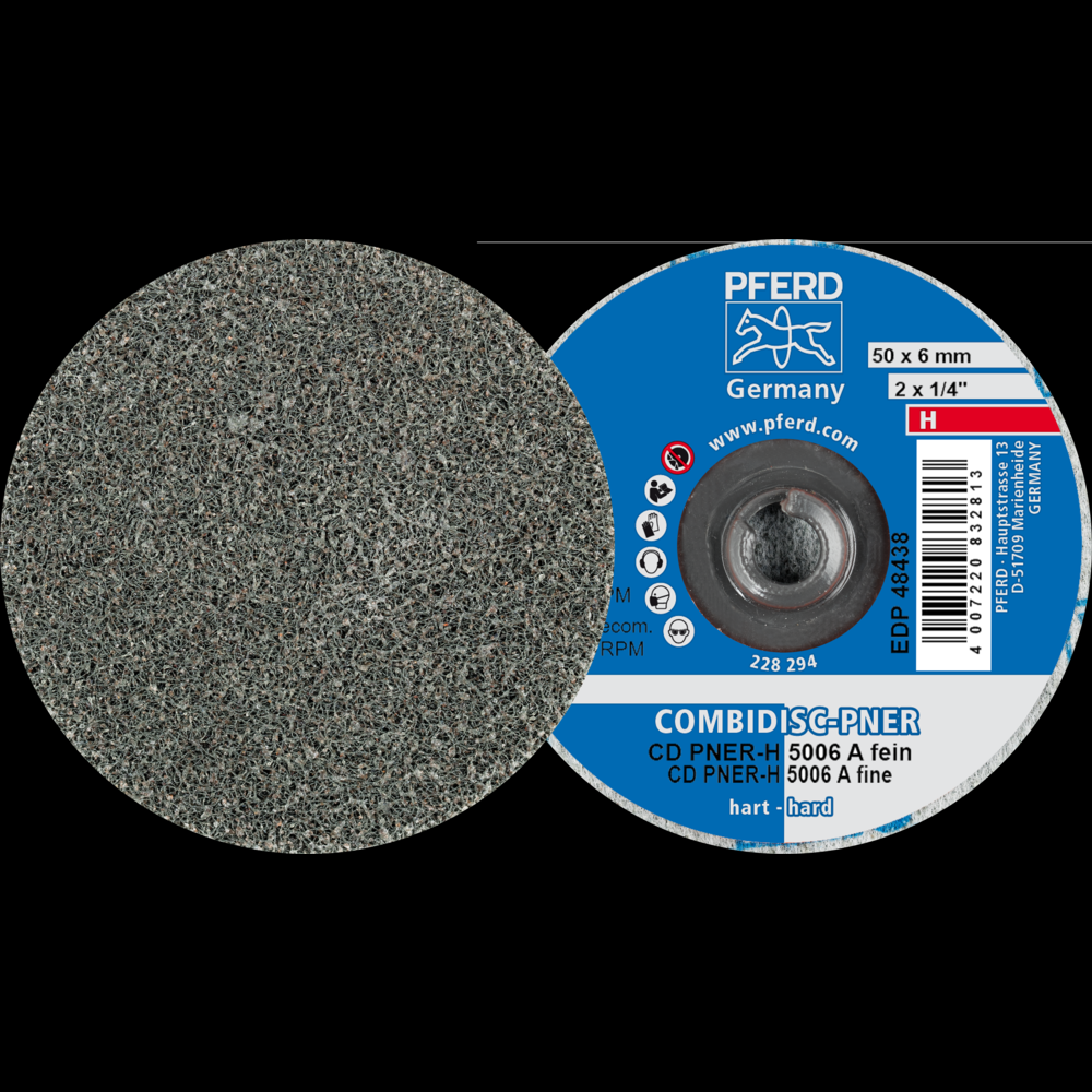 PFERD COMBIDISC® Unitized Disc, 2&#34; Dia, Type CD, Fine, Hard, 8AM, Aluminum oxide