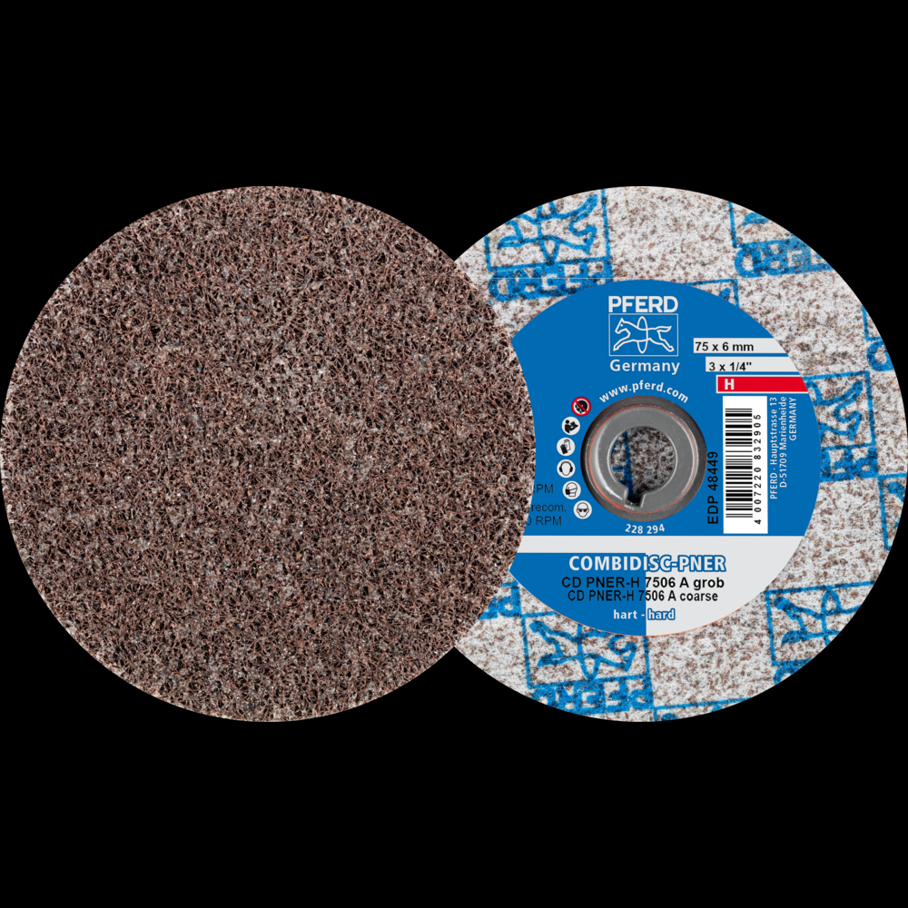 PFERD COMBIDISC® Unitized Disc, 3&#34; Dia, Type CD, Coarse, Hard, 8AC, Aluminum oxide