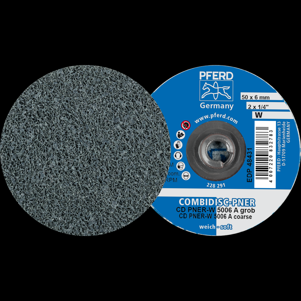 PFERD COMBIDISC® Unitized Disc, 2&#34; Dia, Type CD, Coarse, Soft, 2AM, Aluminum oxide