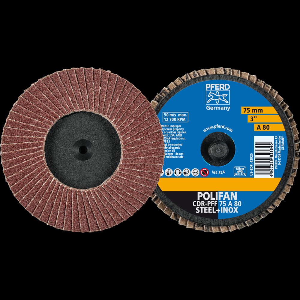 PFERD Mini Flap Disc, 3&#34; Dia, Type CDR, 80 Grit, Flat, Aluminum oxide