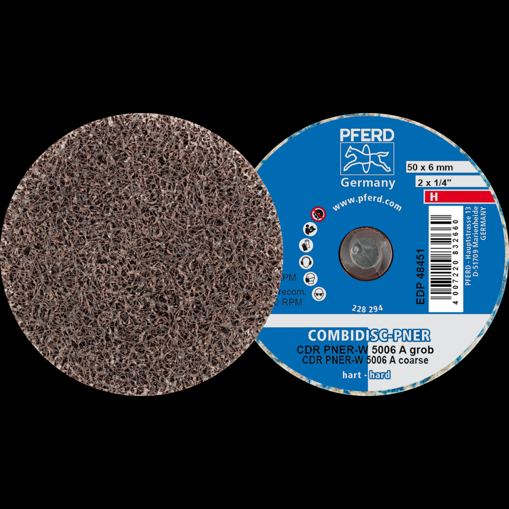 PFERD COMBIDISC® Unitized Disc, 2&#34; Dia, Type CDR, Coarse, Hard, 8AC, Aluminum oxide