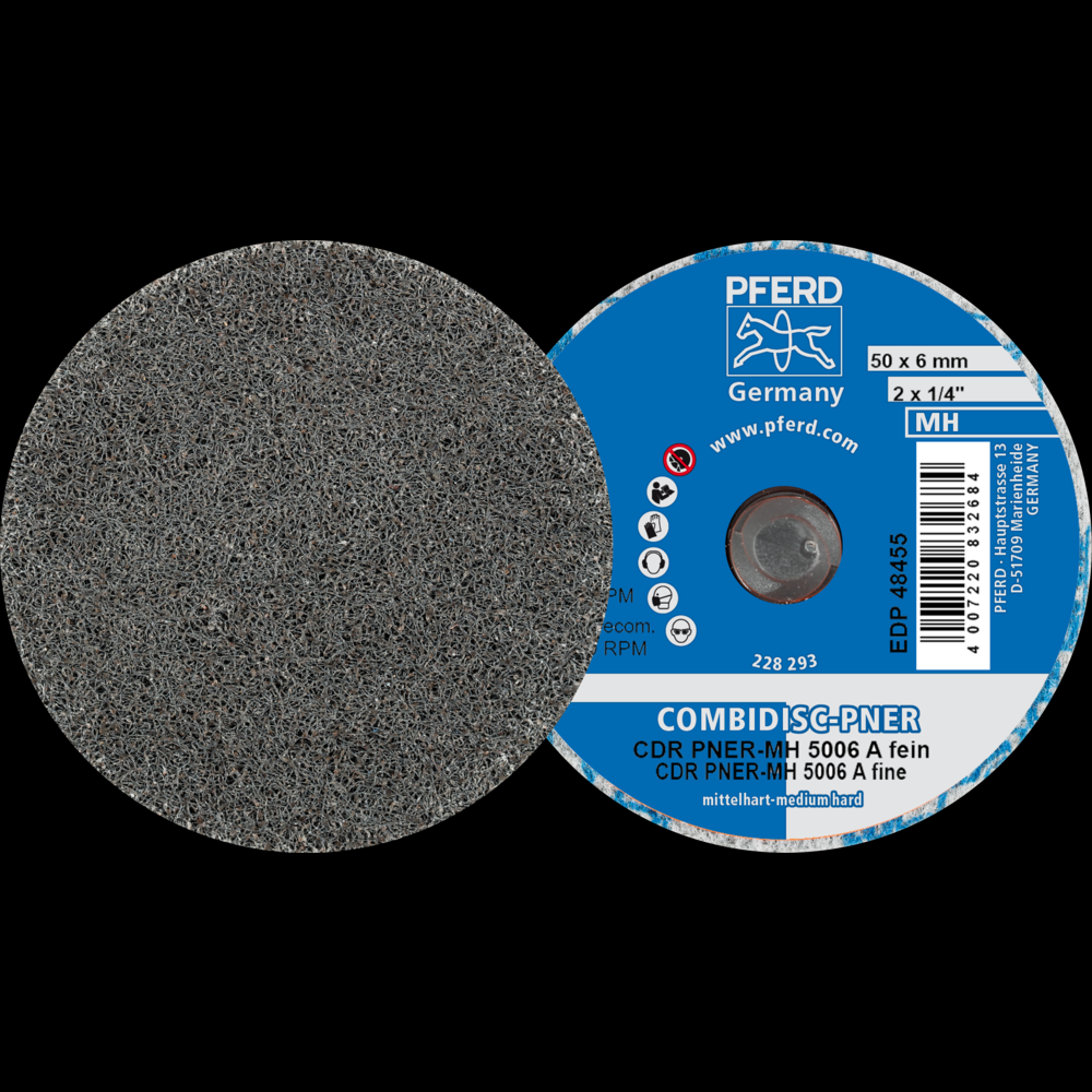 PFERD COMBIDISC® Unitized Disc, 2&#34; Dia, Type CDR, Fine, Medium-Hard,6AF,Aluminum oxide