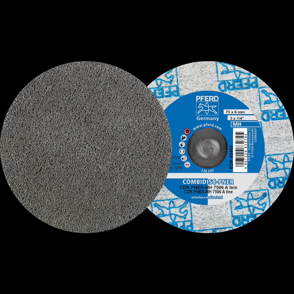 PFERD COMBIDISC® Unitized Disc, 3&#34; Dia, Type CDR, Fine, Medium-Hard,6AF,Aluminum oxide