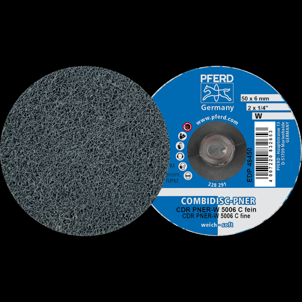 PFERD COMBIDISC® Unitized Disc, 2&#34; Dia, Type CDR, Fine, Soft, 2SF, Silicon carbide