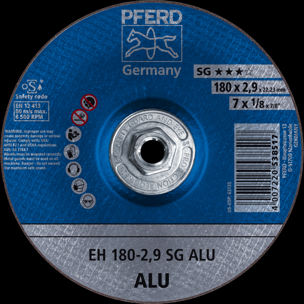 PFERD Cut-Off Wheel, 7&#34; x 1/8 x 5/8-11, SG ALU, T27, Aluminum oxide