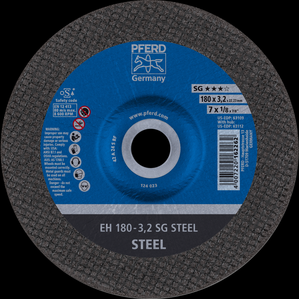 PFERD Cut-Off Wheel, 7&#34; x 1/8 x 7/8, SG STEEL, T27, Aluminum oxide