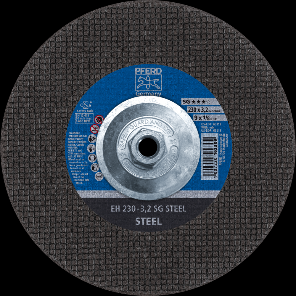 PFERD Cut-Off Wheel, 9&#34; x 1/8 x 5/8-11, SG STEEL, T27, Aluminum oxide