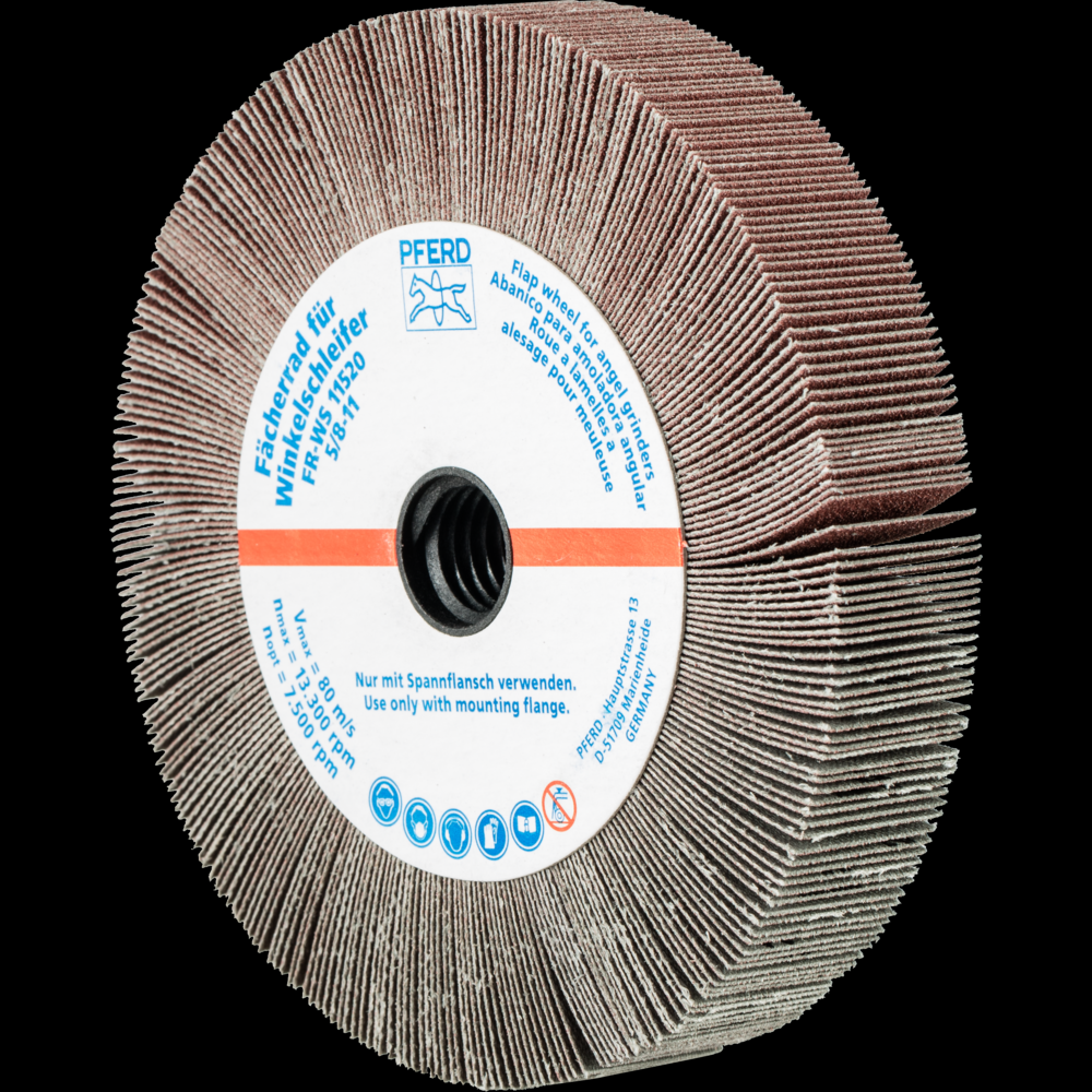 PFERD Angle Grinder Flap Wheel, 4-1/2&#34; x 3/4 x 5/8-11, 120 Grit, Aluminum oxide