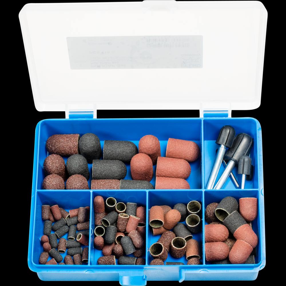 PFERD POLICAP® Seamless Abrasive Cap Set, 110 Pieces, Shape C, Aluminum oxide