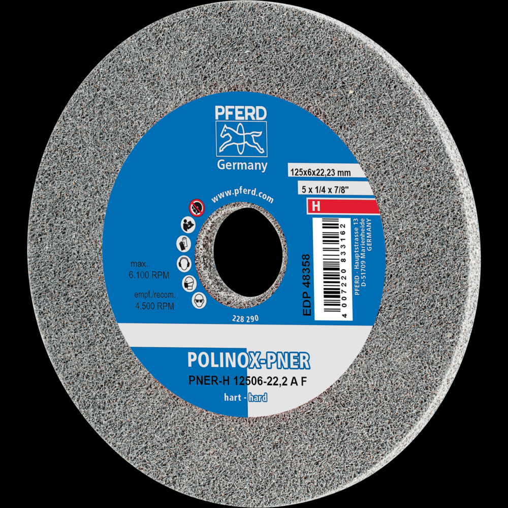 PFERD POLINOX® Unitized Wheel, 5&#34; x 1/4 x 7/8, Fine, Hard, 8AM, Aluminum oxide