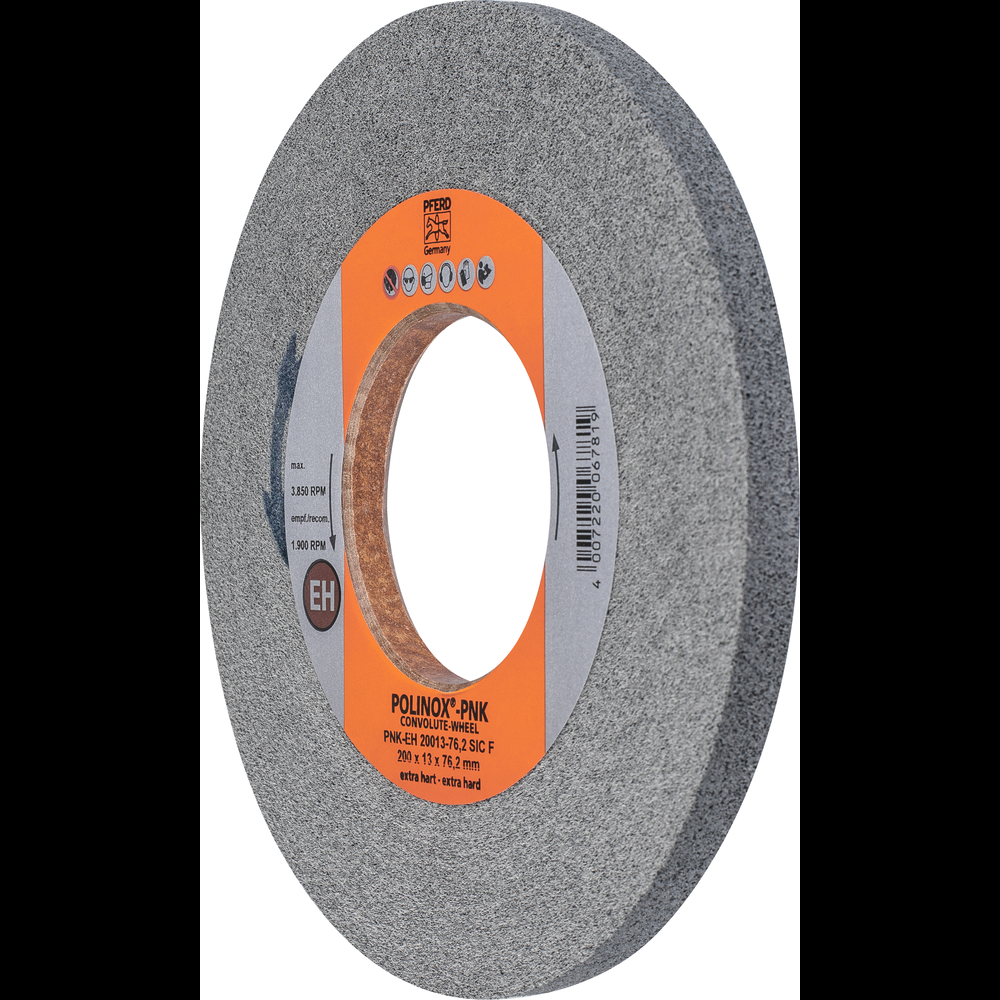 PFERD POLINOX® Convolute Wheel, 8&#34; x 1/2 x 3, Fine, Extra-Hard, 10SF, Silicon carbide