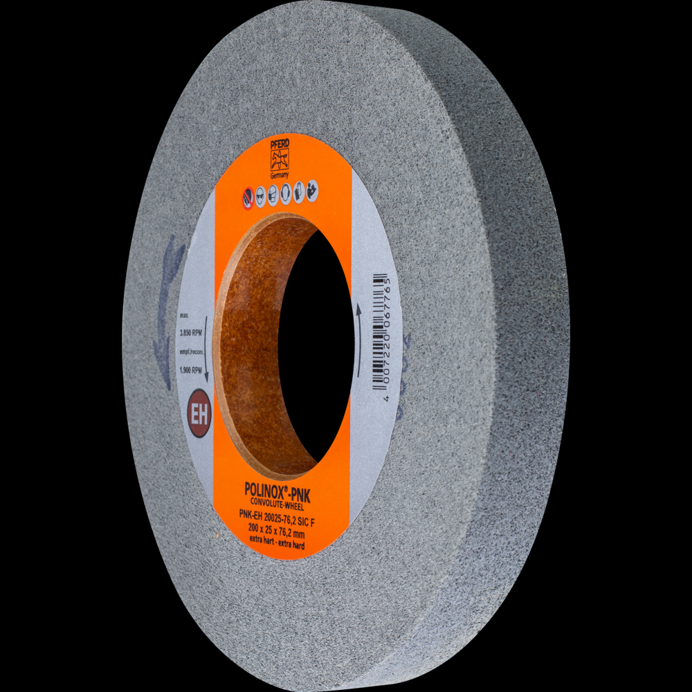 PFERD POLINOX® Convolute Wheel, 8&#34; x 1 x 3, Fine, Extra-Hard, 10SF, Silicon carbide