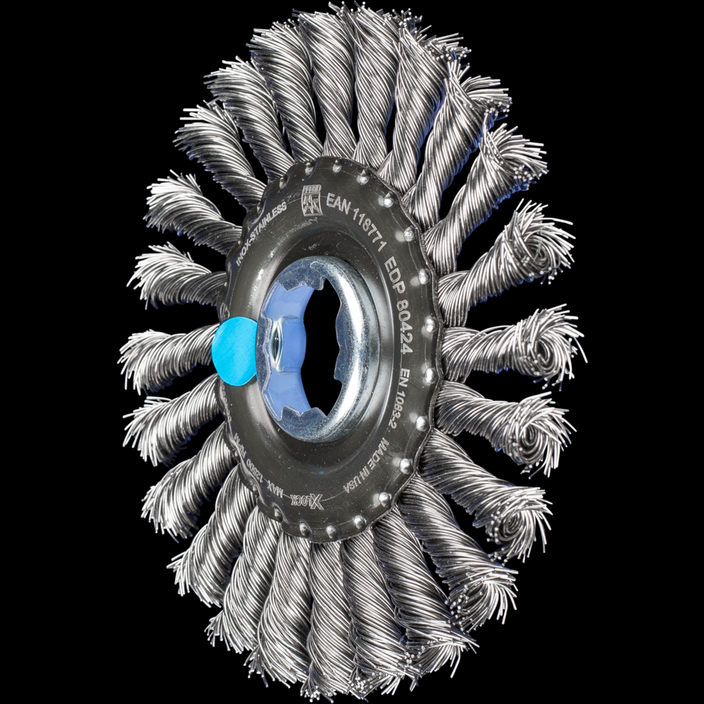 PFERD Standard Twist Knot Wire Wheel Brush 4-7/8&#34; Dia. .020 Stainless Steel X-LOCK