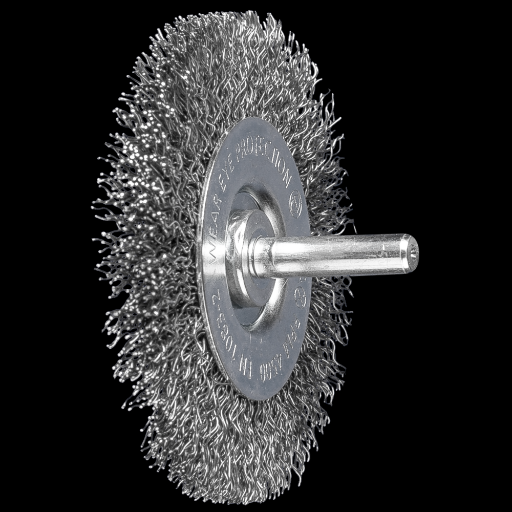 PFERD Mounted Crimped Wire Wheel Brush PSF 2&#34; Dia. .012 Carbon Steel 1/4&#34; Shank