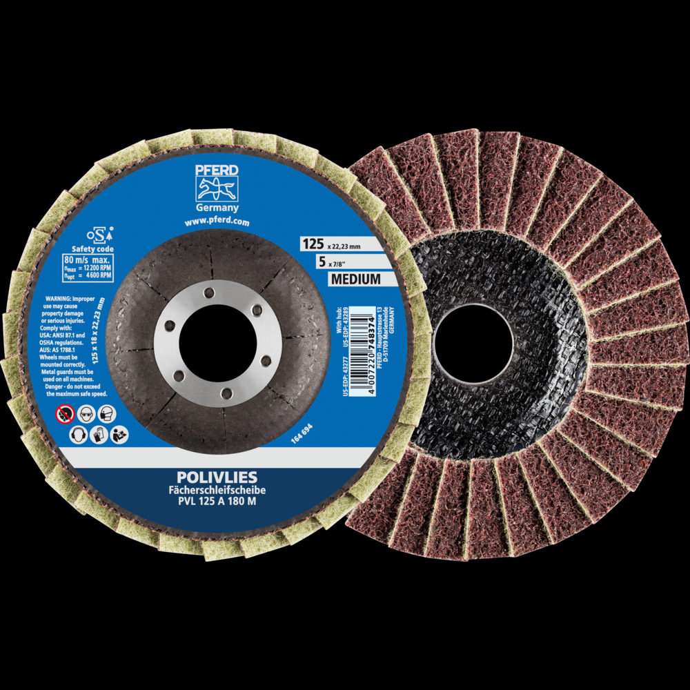 PFERD POLIVLIES® Non-Woven Flap Disc, 5&#34; x 7/8, 180 Grit, Medium, Aluminum oxide