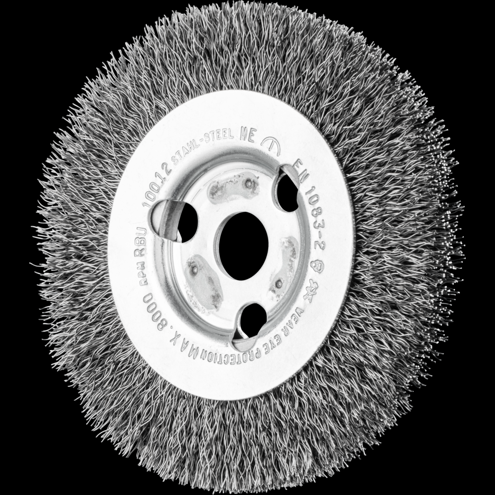 PFERD Crimped Wire Wheel Brush 4&#34; Dia Narrow Face .012 Carbon Steel 5/8-1/2&#34; Arbor