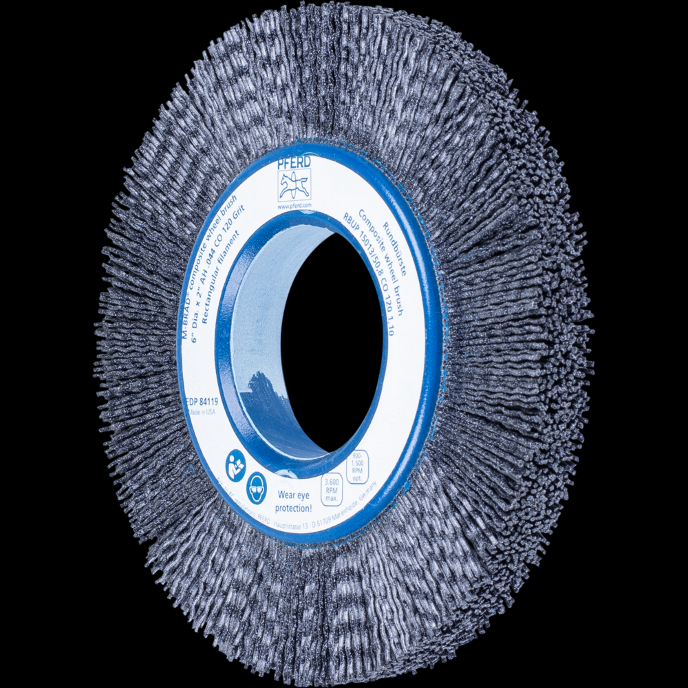 PFERD M-BRAD® Composite Wheel Brush 6&#34; Dia. .040/120 Grit Ceramic Oxide 2&#34; Arbor