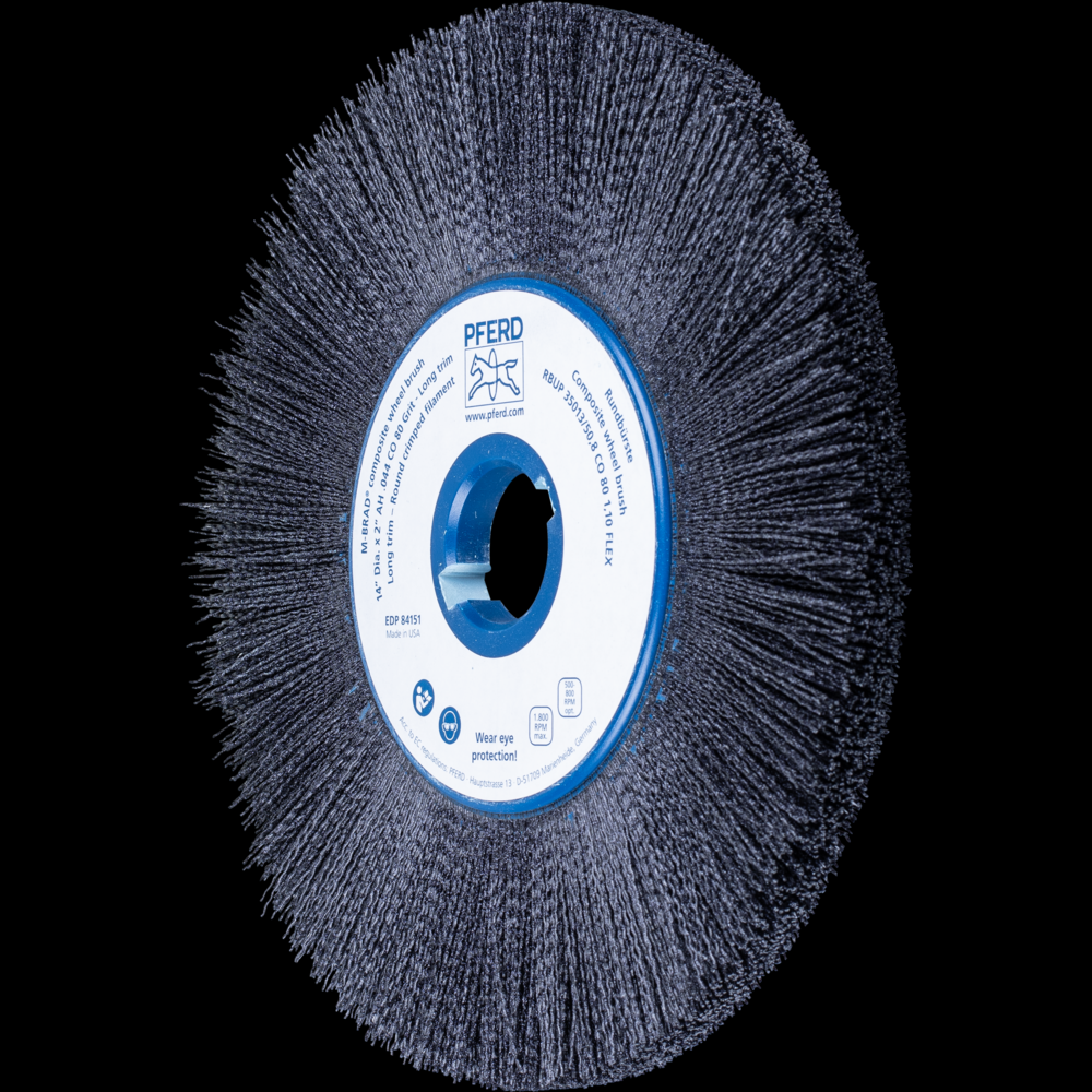 PFERD M-BRAD® Composite Wheel Brush 14&#34; Dia. .040/80 Grit Ceramic Oxide 2&#34; Keyed Arbor