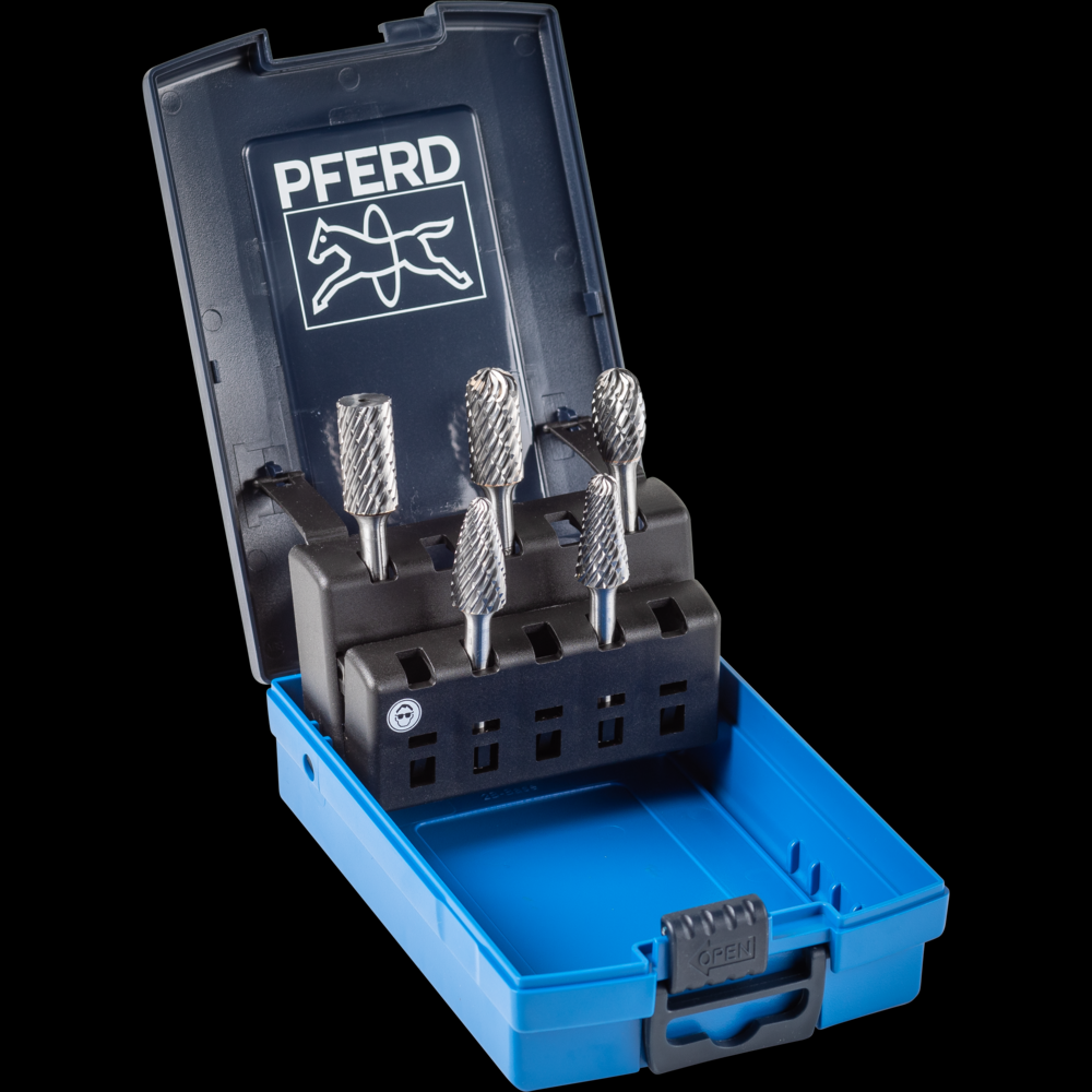 PFERD Carbide Bur Set 5 Piece OMNI Cut 1/4&#34; Shank Plastic Case