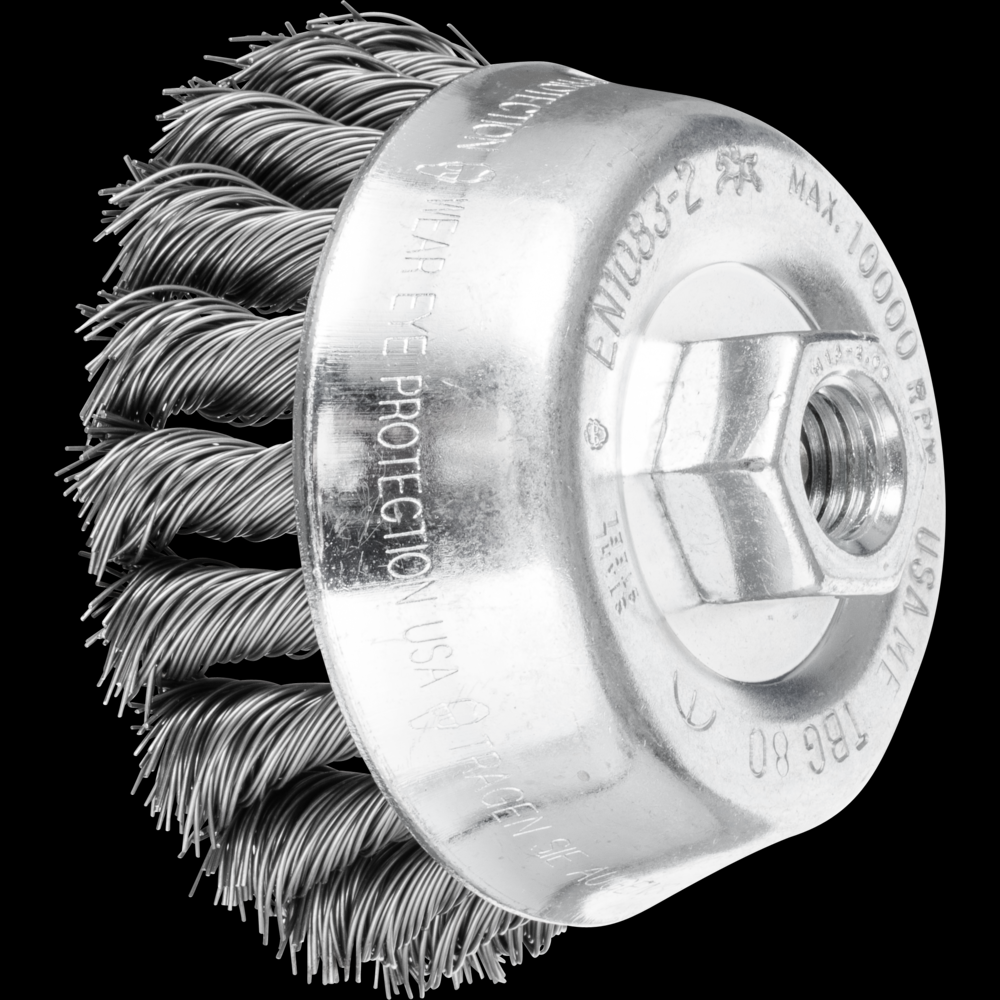 PFERD COMBITWIST® Knot Wire Cup Brush 3-1/2&#34; Dia. .014 Carbon Steel 5/8-11&#34; Thread