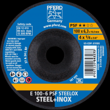 Pferd Inc. 62010720 - PFERD Grinding Wheel, 4" x 1/4 x 5/8, PSF STEELOX, T27, Aluminum oxide