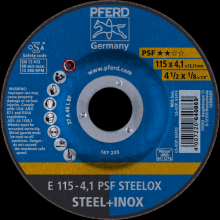 Pferd Inc. 62011531 - PFERD Grinding Wheel, 4-1/2" x 1/8 x 7/8, PSF STEELOX, T27, Aluminum oxide