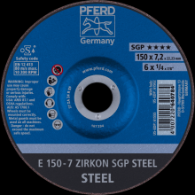 Pferd Inc. 62215326 - PFERD Grinding Wheel, 6" x 1/4 x 7/8, SGP ZIRKON STEEL, T27, AO, SiC