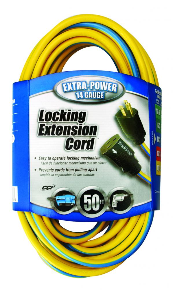 CORD, LOCKING 14/3 50&#39; SJTW YELLOW