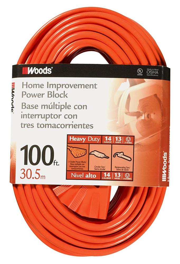 EXTCORD, 14/3 SJTW 100&#39; ORANGE TRI W