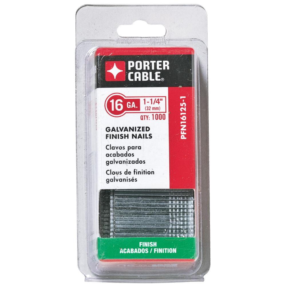 16GA, FINISH NAILS, 1-1/4&#34;, CHISEL POINT, GALVANZIED, 1000 CT