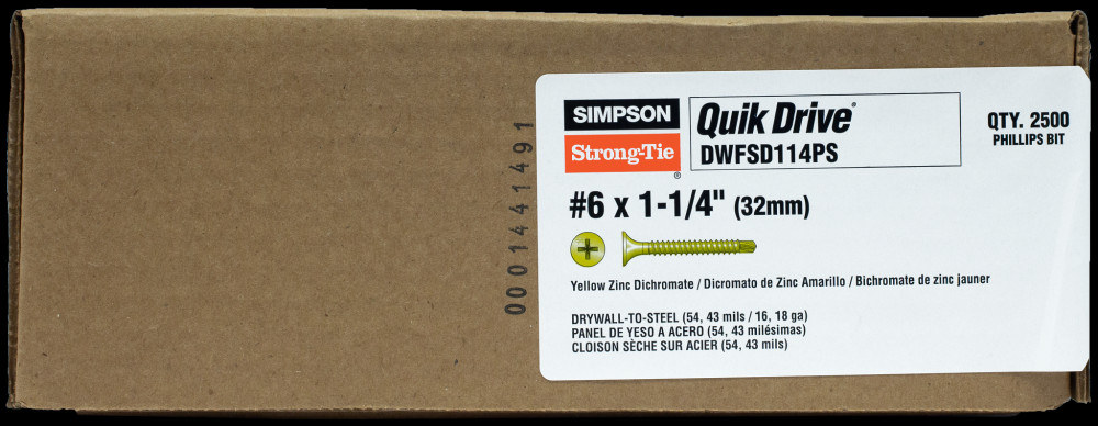 DWFSD Drywall-to-CFS Screw (Collated) - #6 x 1-1/4 in. #2 Phillips, Yellow Zinc (2500-Qty)