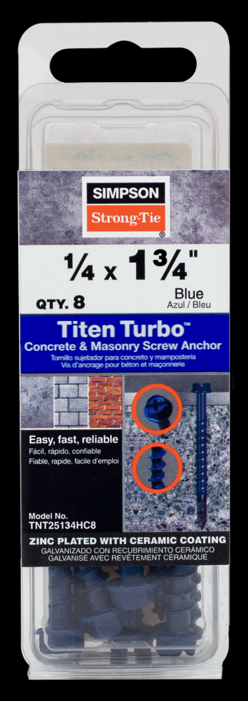 Titen Turbo™ - 1/4 in. x 1-3/4 in. Hex-Head Concrete and Masonry Screw, Blue (8-Qty)