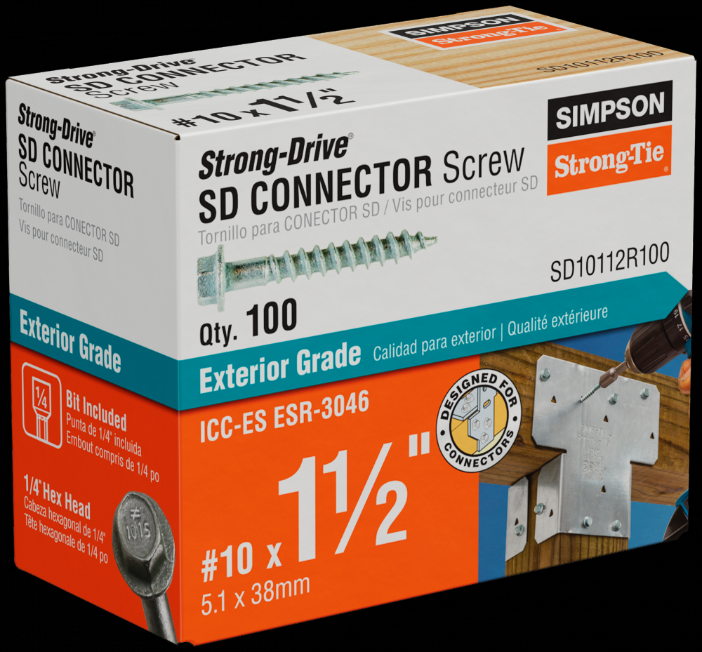 Strong-Drive® SD CONNECTOR Screw - #10 x 1-1/2 in. 1/4-Hex Drive, Mech. Galv. (100-Qty)