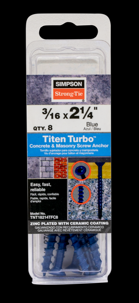 Titen Turbo™ - 3/16 in. x 2-1/4 in. 6-Lobe Flat-Head Concrete and Masonry Screw, Blue (8-Qty)