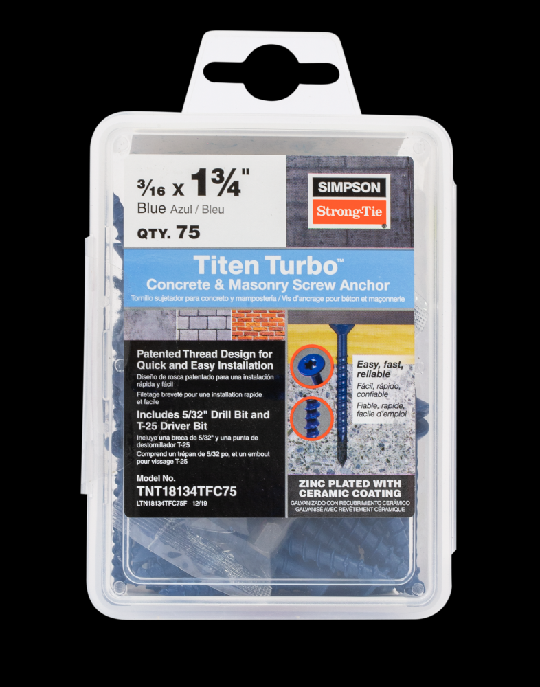 Titen Turbo™ - 3/16 in. x 1-3/4 in. 6-Lobe Flat-Head Concrete and Masonry Screw, Blue (75-Qty)