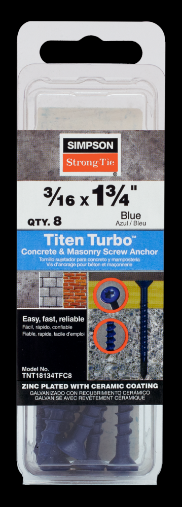 Titen Turbo™ - 3/16 in. x 1-3/4 in. 6-Lobe Flat-Head Concrete and Masonry Screw, Blue (8-Qty)
