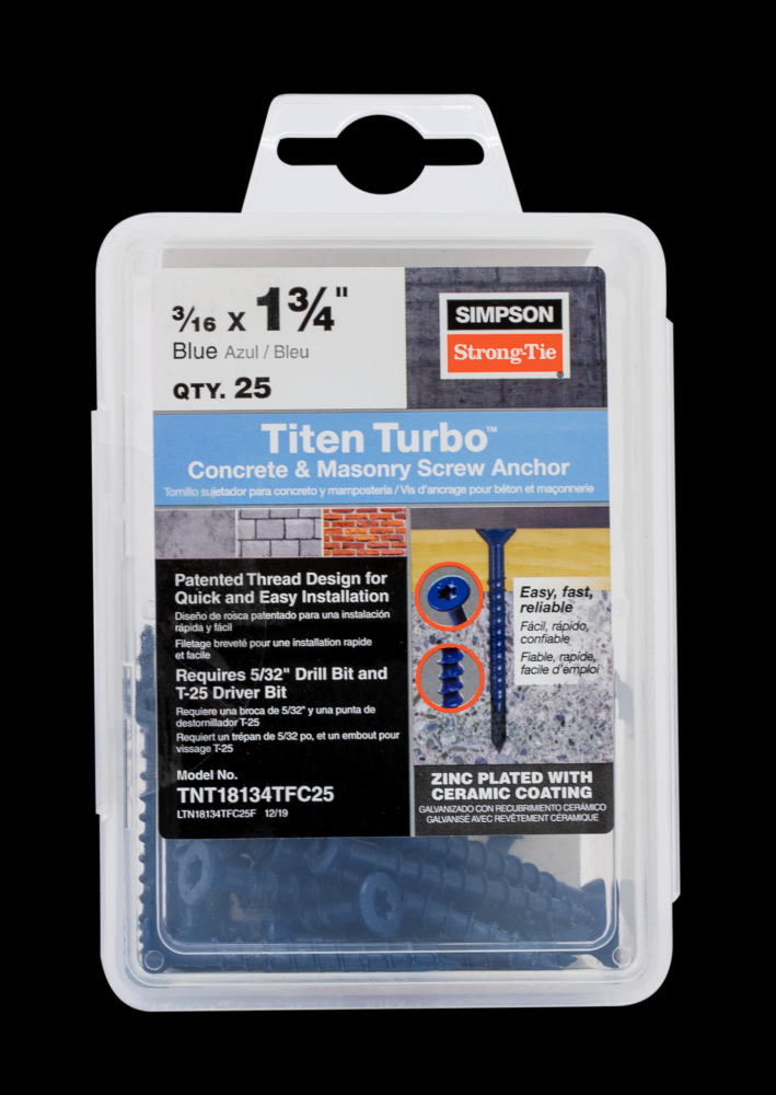 Titen Turbo™ - 3/16 in. x 1-3/4 in. 6-Lobe Flat-Head Concrete and Masonry Screw, Blue (25-Qty)