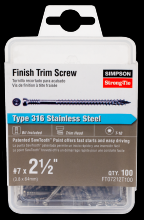 Simpson Strong-Tie FT07212T100 - Finish Trim Screw - #7 x 2-1/2 in. T10, Trim-Head, Type 316 (100-Qty)