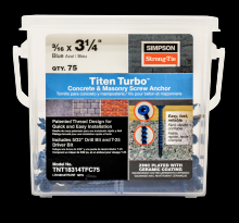 Simpson Strong-Tie TNT18314TFC75 - Titen Turbo™ - 3/16 in. x 3-1/4 in. 6-Lobe Flat-Head Concrete and Masonry Screw, Blue (75-Qty)