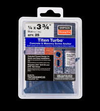 Simpson Strong-Tie TNT25334HC25 - Titen Turbo™ - 1/4 in. x 3-3/4 in. Hex-Head Concrete and Masonry Screw, Blue (25-Qty)