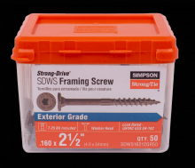 Simpson Strong-Tie SDWS16212QR50 - Strong-Drive® SDWS™ FRAMING Screw - 0.160 in. x 2-1/2 in. T25, Quik Guard®, Tan (50-Qty)