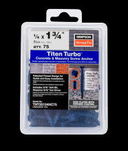 Simpson Strong-Tie TNT25134HC75 - Titen Turbo™ - 1/4 in. x 1-3/4 in. Hex-Head Concrete and Masonry Screw, Blue (75-Qty)