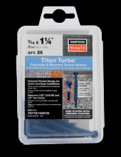 Simpson Strong-Tie TNT18114HC25 - Titen Turbo™ - 3/16 in. x 1-1/4 in. Hex-Head Concrete and Masonry Screw, Blue (25-Qty)