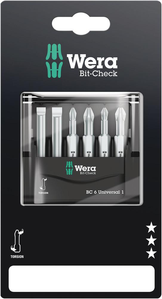 BIT-CHECK 6 UNIVERSAL 1 SB BITS FOR SLOTTED/PH/PZ SCREWS